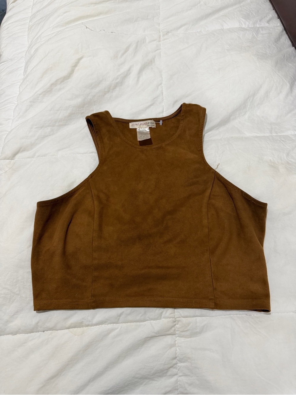 a'gaci Brown Suede-Look Crop Tank